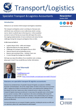 Transport and Logistics Summer 2016 sector newsletter