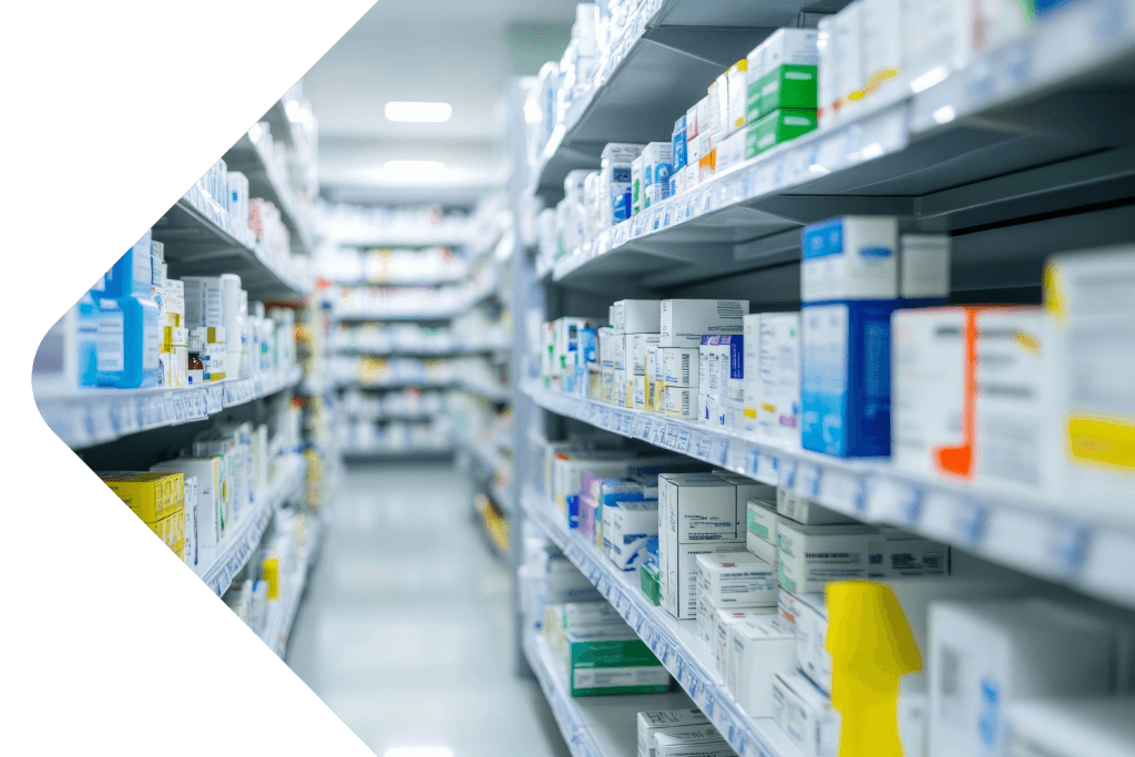 Pharmacy shop with full shelves
